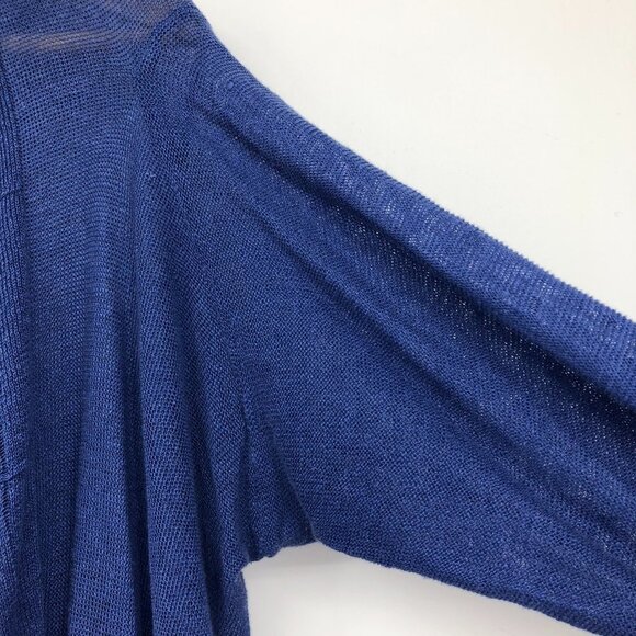 Ronit Zilkha Cobalt blue 100% Linen waterfall draped  long sleeve open cardigan - Picture 9 of 14
